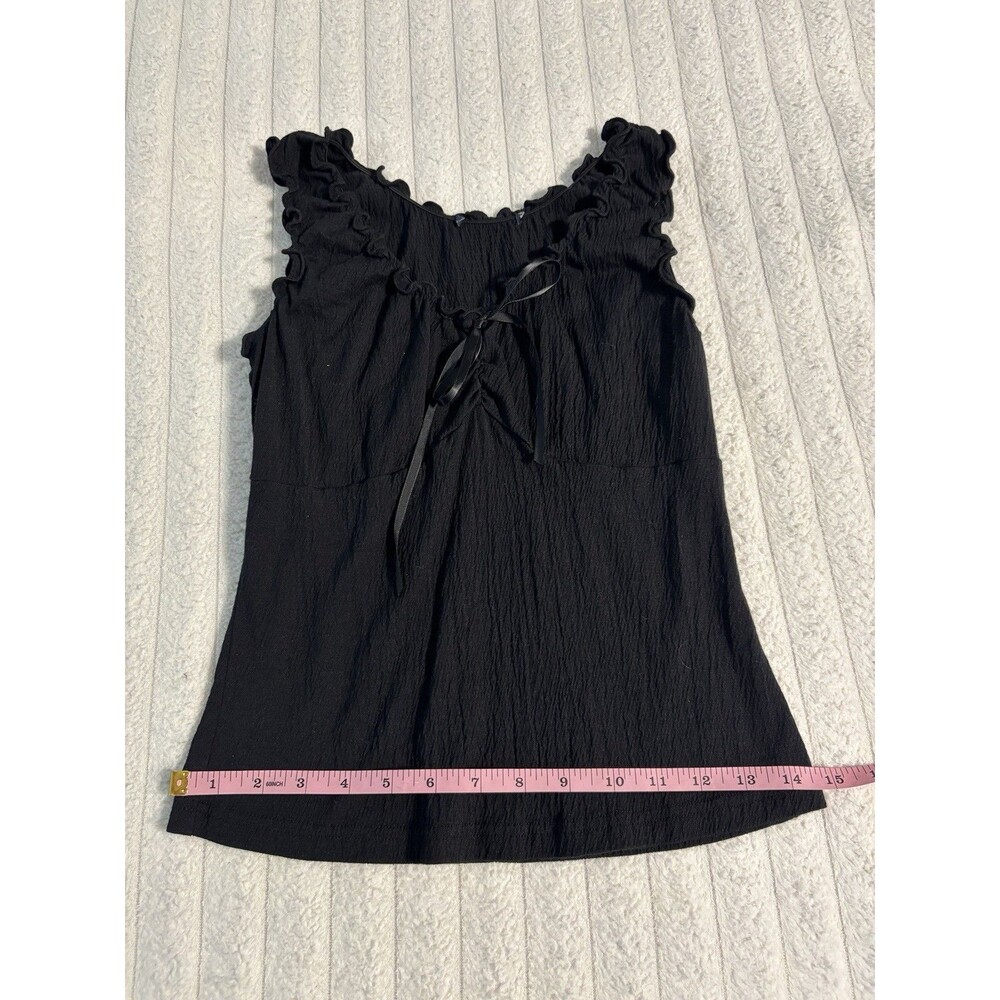 Brandy Melville Black Crinkle Ruffle Tank Top Ribbon Tie OS Whimsigoth Romantic - Picture 7 of 8
